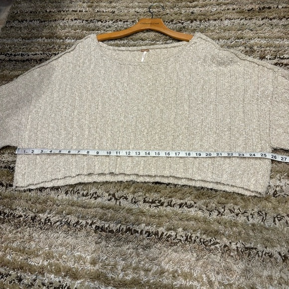 Free People XS Good Day Pullover Chunky Knit Sweater Oatmeal Tan - Picture 10 of 12